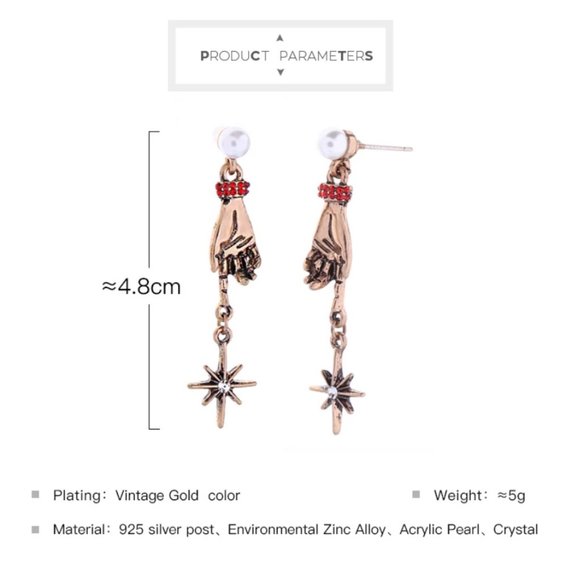 Antique gold hand earrings - Picture 4 of 5